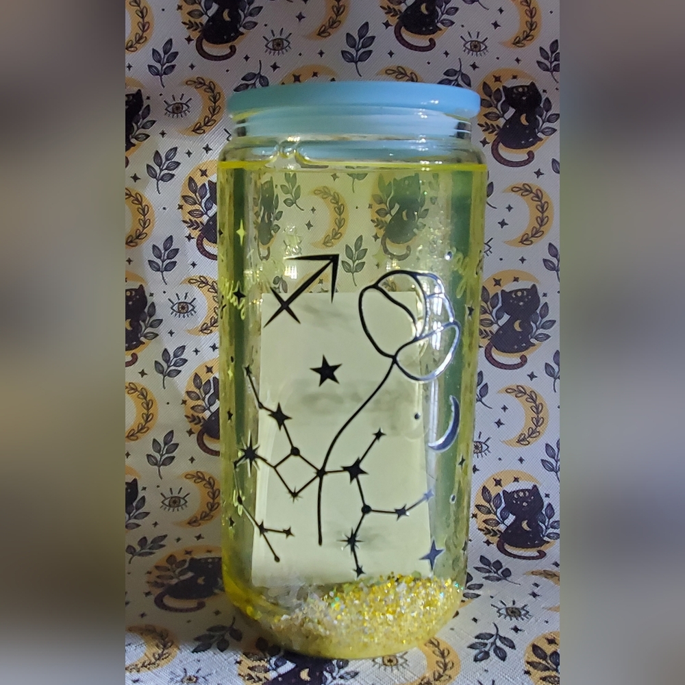 Astrological Yellow Glass Tumbler